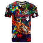 Knights Autism Awareness T Shirt Puzzle Flames Rugby Ball