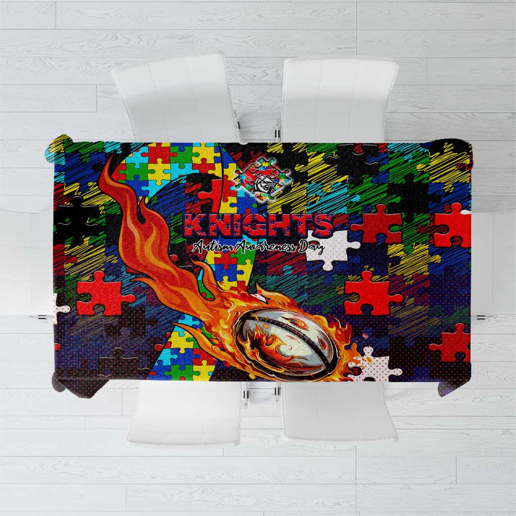 Knights Autism Awareness Tablecloth Puzzle Flames Rugby Ball