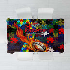 Knights Autism Awareness Tablecloth Puzzle Flames Rugby Ball