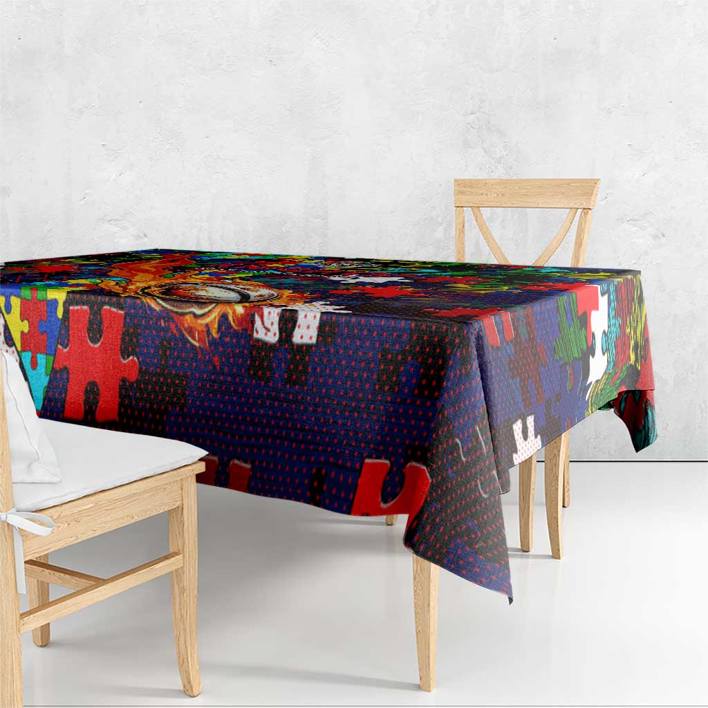 Knights Autism Awareness Tablecloth Puzzle Flames Rugby Ball