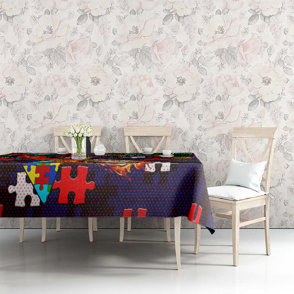 Knights Autism Awareness Tablecloth Puzzle Flames Rugby Ball