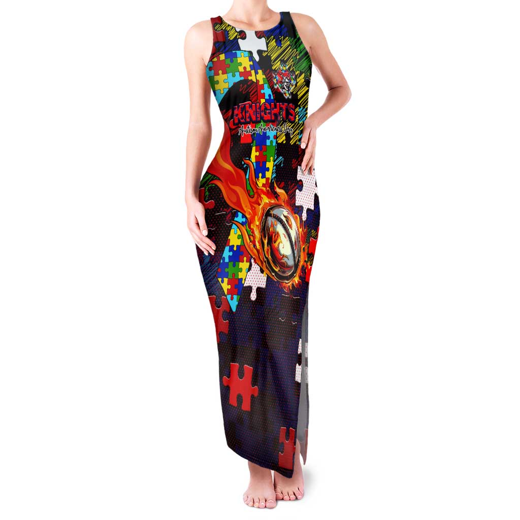 Knights Autism Awareness Tank Maxi Dress Puzzle Flames Rugby Ball
