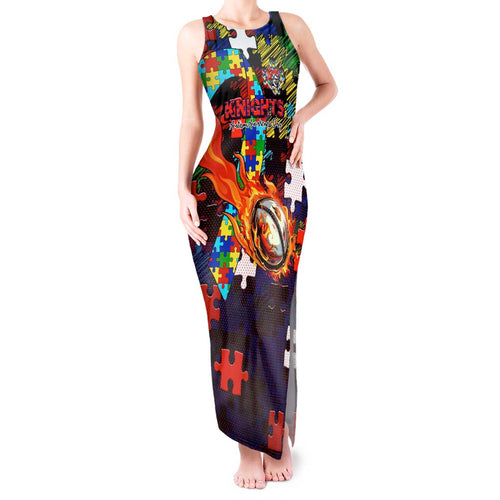 Knights Autism Awareness Tank Maxi Dress Puzzle Flames Rugby Ball