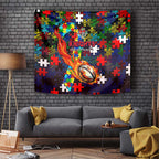 Knights Autism Awareness Tapestry Puzzle Flames Rugby Ball