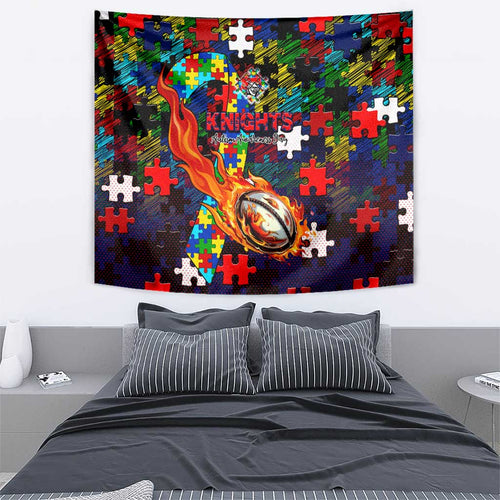 Knights Autism Awareness Tapestry Puzzle Flames Rugby Ball