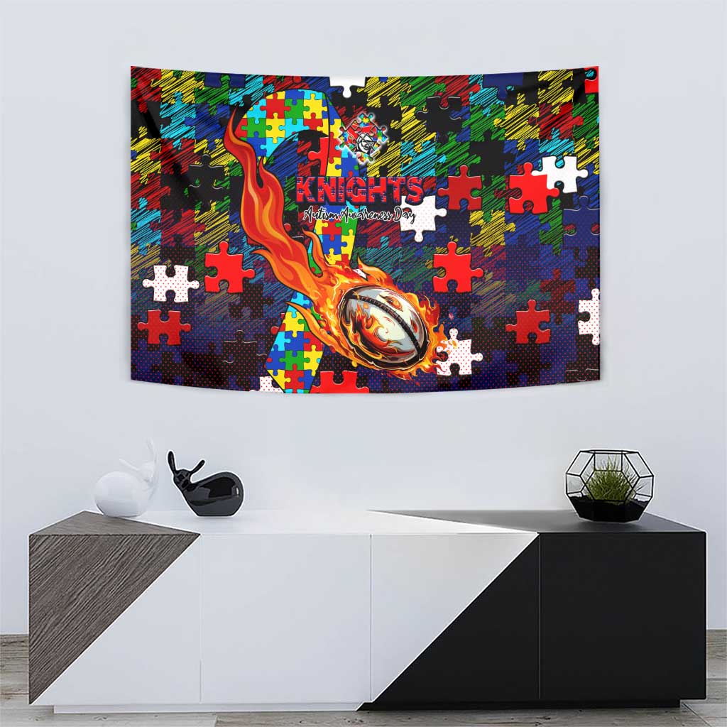 Knights Autism Awareness Tapestry Puzzle Flames Rugby Ball
