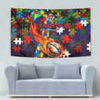 Knights Autism Awareness Tapestry Puzzle Flames Rugby Ball