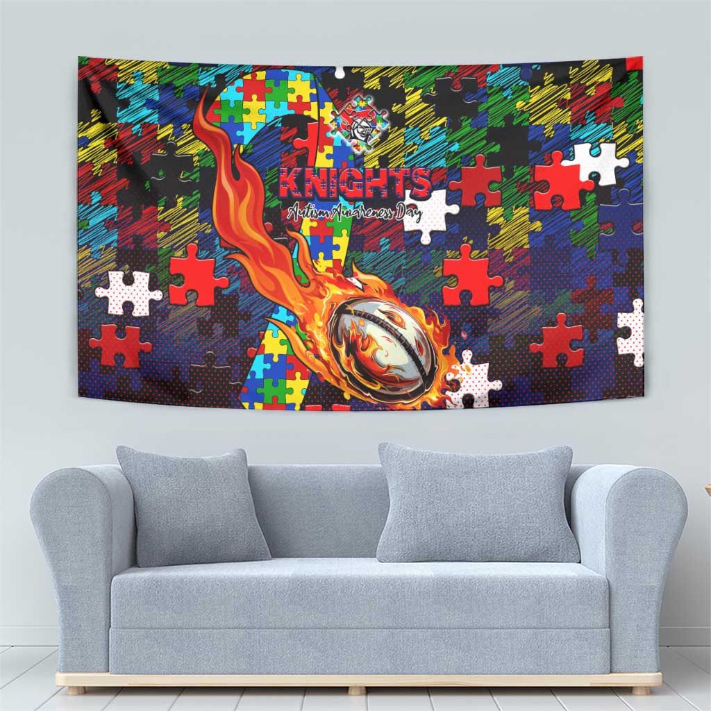 Knights Autism Awareness Tapestry Puzzle Flames Rugby Ball