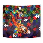 Knights Autism Awareness Tapestry Puzzle Flames Rugby Ball