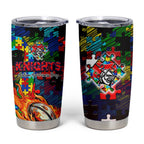 Knights Autism Awareness Tumbler Cup Puzzle Flames Rugby Ball