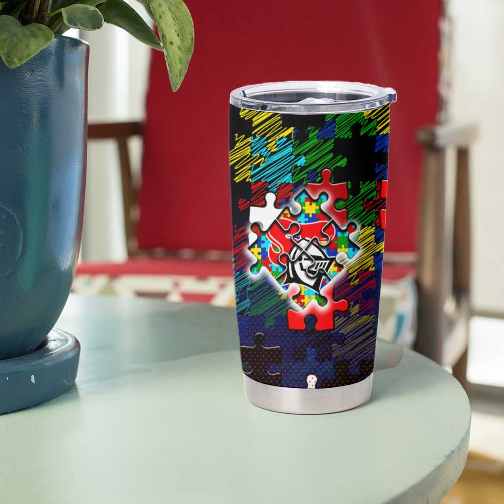 Knights Autism Awareness Tumbler Cup Puzzle Flames Rugby Ball