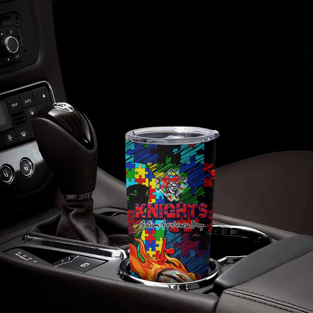 Knights Autism Awareness Tumbler Cup Puzzle Flames Rugby Ball