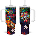 Knights Autism Awareness Tumbler With Handle Puzzle Flames Rugby Ball