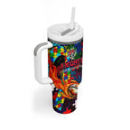 Knights Autism Awareness Tumbler With Handle Puzzle Flames Rugby Ball
