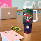 Knights Autism Awareness Tumbler With Handle Puzzle Flames Rugby Ball