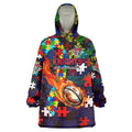 Knights Autism Awareness Wearable Blanket Hoodie Puzzle Flames Rugby Ball