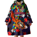 Knights Autism Awareness Wearable Blanket Hoodie Puzzle Flames Rugby Ball