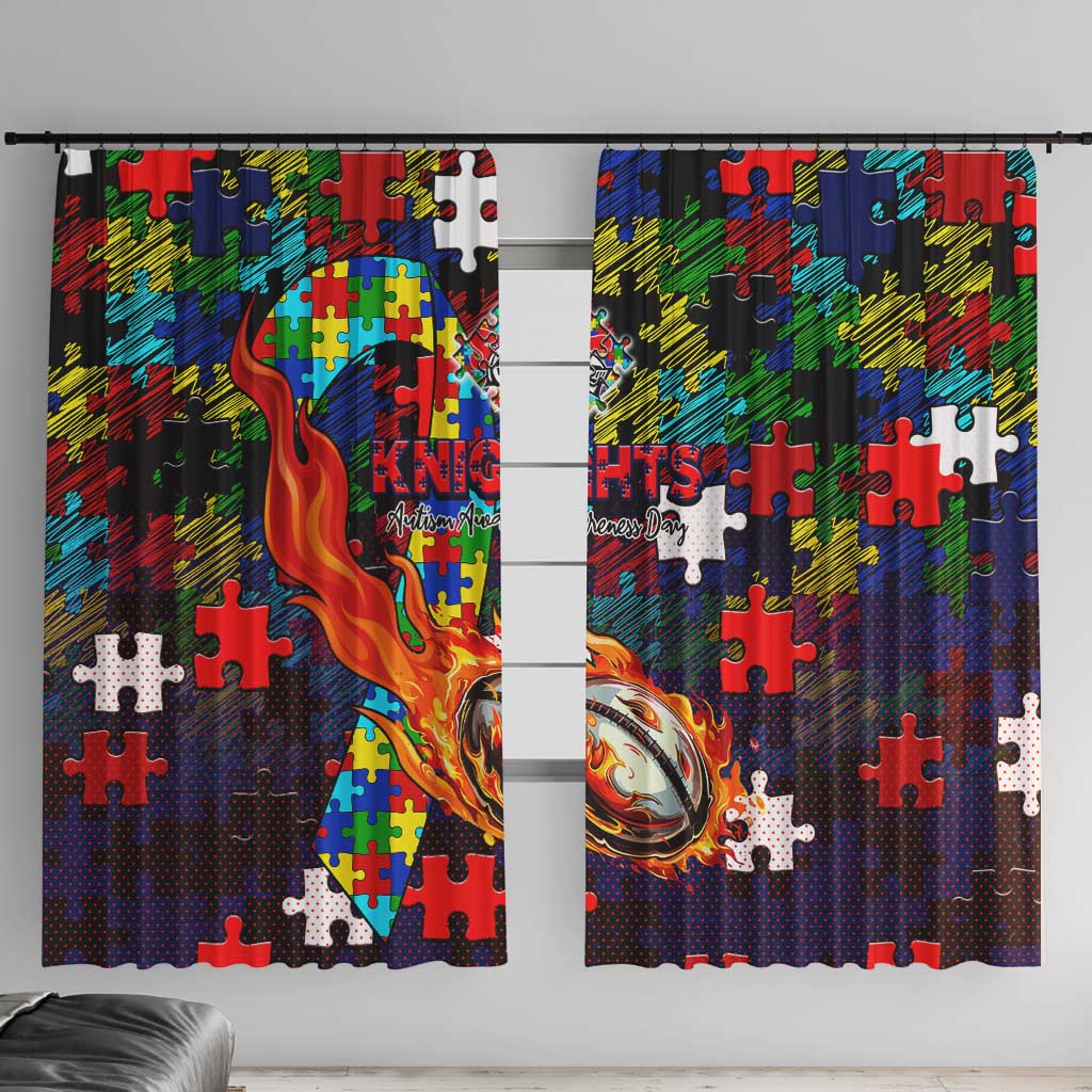 Knights Autism Awareness Window Curtain Puzzle Flames Rugby Ball