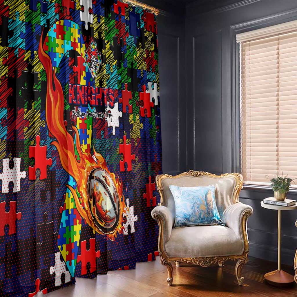 Knights Autism Awareness Window Curtain Puzzle Flames Rugby Ball