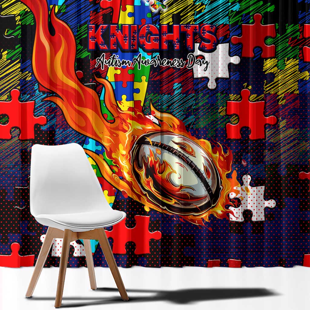 Knights Autism Awareness Window Curtain Puzzle Flames Rugby Ball