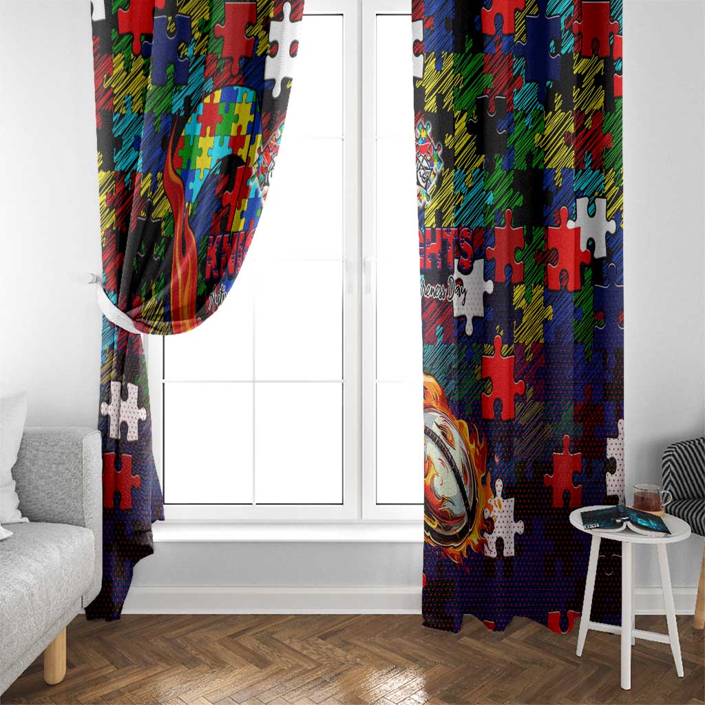 Knights Autism Awareness Window Curtain Puzzle Flames Rugby Ball