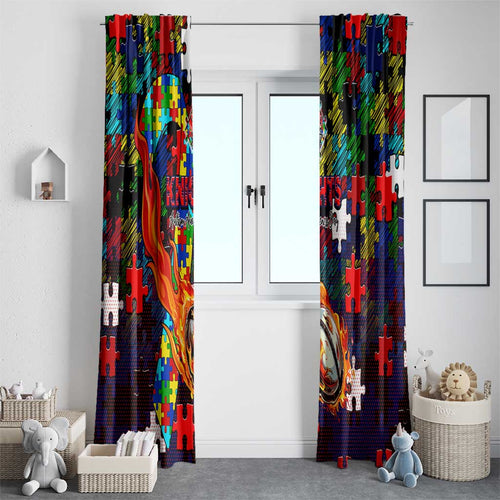 Knights Autism Awareness Window Curtain Puzzle Flames Rugby Ball