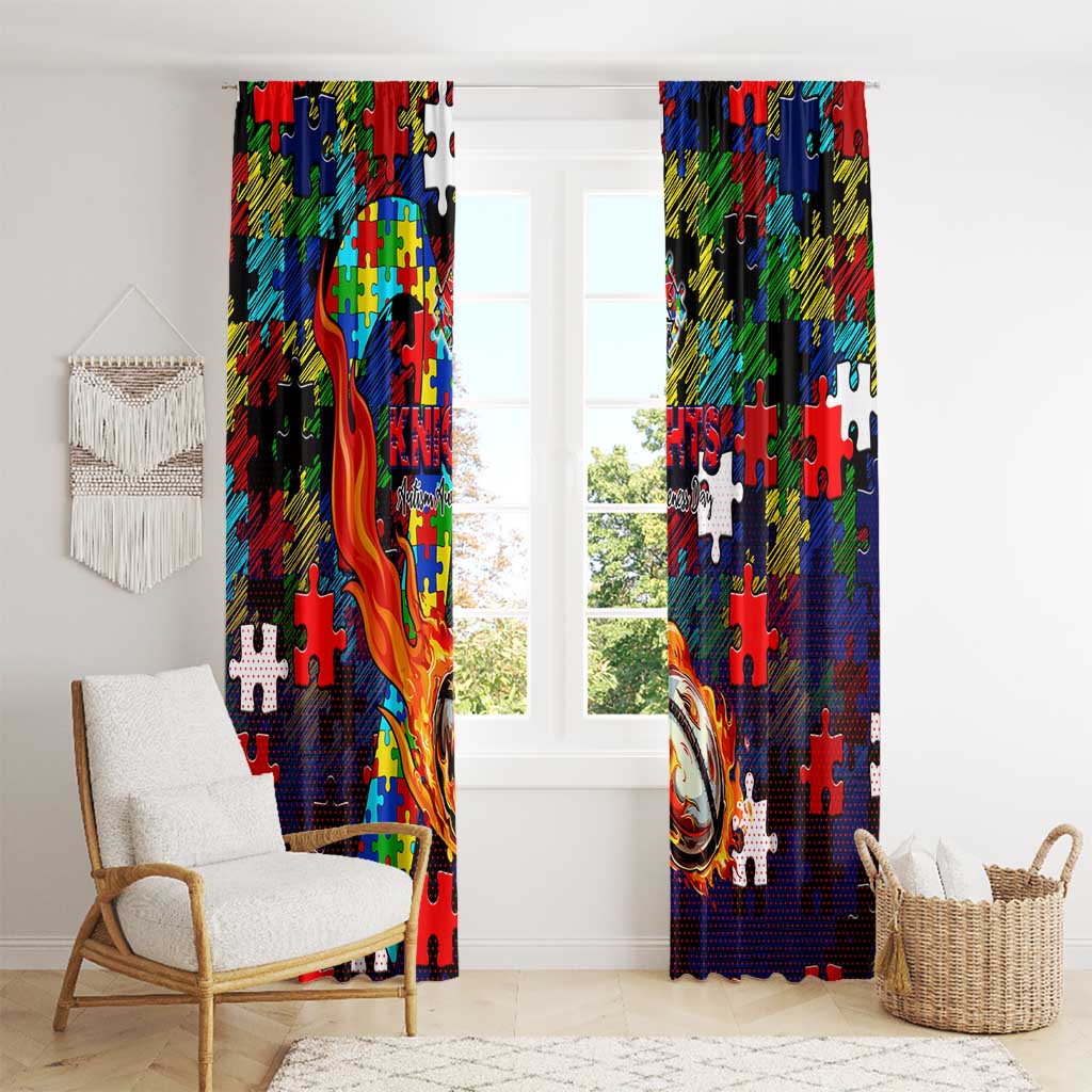Knights Autism Awareness Window Curtain Puzzle Flames Rugby Ball