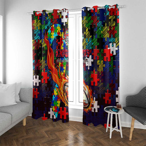 Knights Autism Awareness Window Curtain Puzzle Flames Rugby Ball