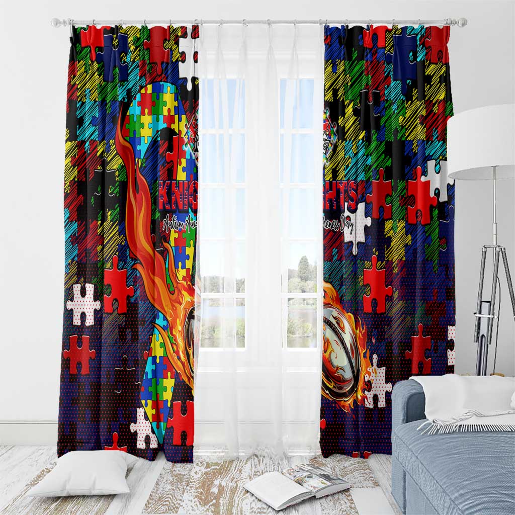 Knights Autism Awareness Window Curtain Puzzle Flames Rugby Ball
