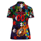 Knights Autism Awareness Women Polo Shirt Puzzle Flames Rugby Ball