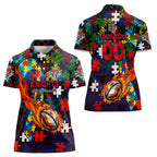 Knights Autism Awareness Women Polo Shirt Puzzle Flames Rugby Ball