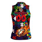 Knights Autism Awareness Women Sleeveless Polo Shirt Puzzle Flames Rugby Ball