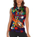 Knights Autism Awareness Women Sleeveless Polo Shirt Puzzle Flames Rugby Ball