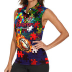 Knights Autism Awareness Women Sleeveless Polo Shirt Puzzle Flames Rugby Ball