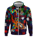 Knights Autism Awareness Zip Hoodie Puzzle Flames Rugby Ball