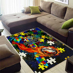 Cowboys Autism Awareness Area Rug Puzzle Flames Rugby Ball