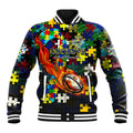 Cowboys Autism Awareness Baseball Jacket Puzzle Flames Rugby Ball