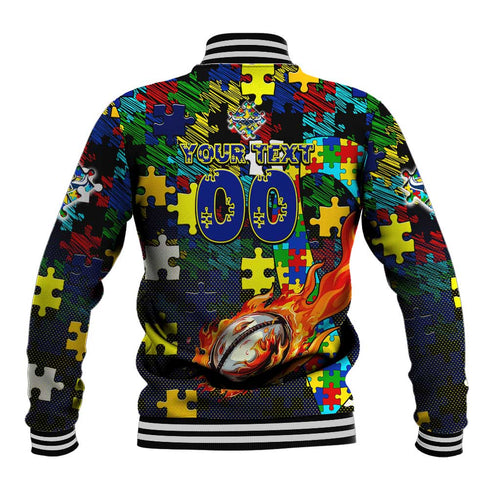 Cowboys Autism Awareness Baseball Jacket Puzzle Flames Rugby Ball