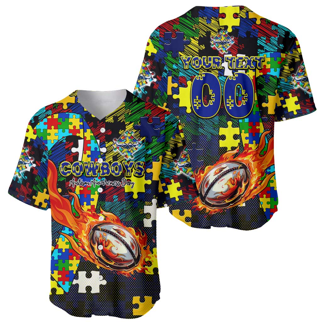 Cowboys Autism Awareness Baseball Jersey Puzzle Flames Rugby Ball