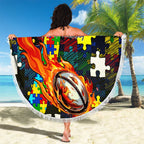 Cowboys Autism Awareness Beach Blanket Puzzle Flames Rugby Ball