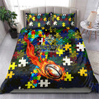 Cowboys Autism Awareness Bedding Set Puzzle Flames Rugby Ball
