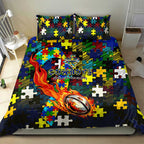 Cowboys Autism Awareness Bedding Set Puzzle Flames Rugby Ball