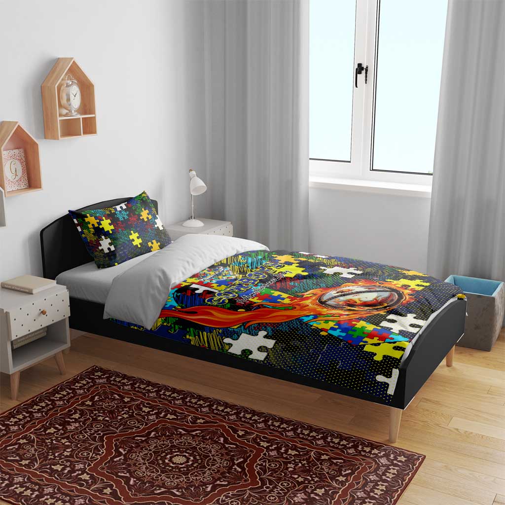 Cowboys Autism Awareness Bedding Set Puzzle Flames Rugby Ball