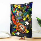 Cowboys Autism Awareness Blanket Puzzle Flames Rugby Ball