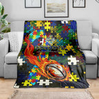 Cowboys Autism Awareness Blanket Puzzle Flames Rugby Ball