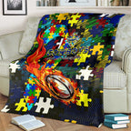 Cowboys Autism Awareness Blanket Puzzle Flames Rugby Ball