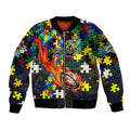 Cowboys Autism Awareness Bomber Jacket Puzzle Flames Rugby Ball
