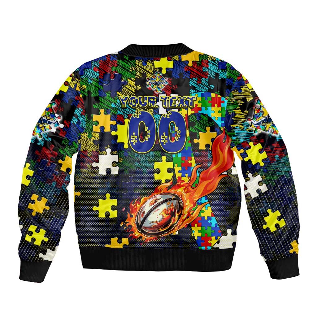 Cowboys Autism Awareness Bomber Jacket Puzzle Flames Rugby Ball