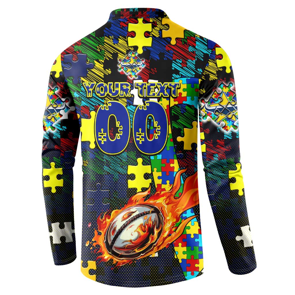 Cowboys Autism Awareness Button Sweatshirt Puzzle Flames Rugby Ball