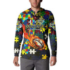 Cowboys Autism Awareness Button Sweatshirt Puzzle Flames Rugby Ball